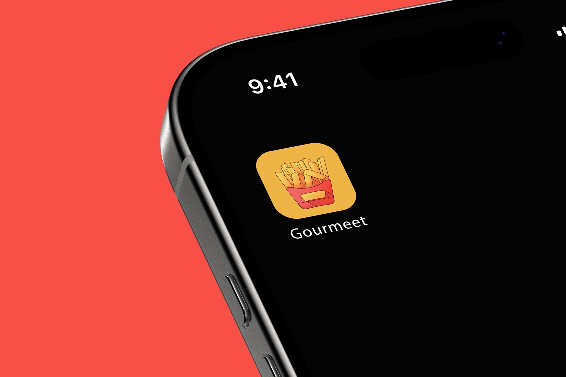 The Gourmeet app icon, a box of fries, on a phone home screen