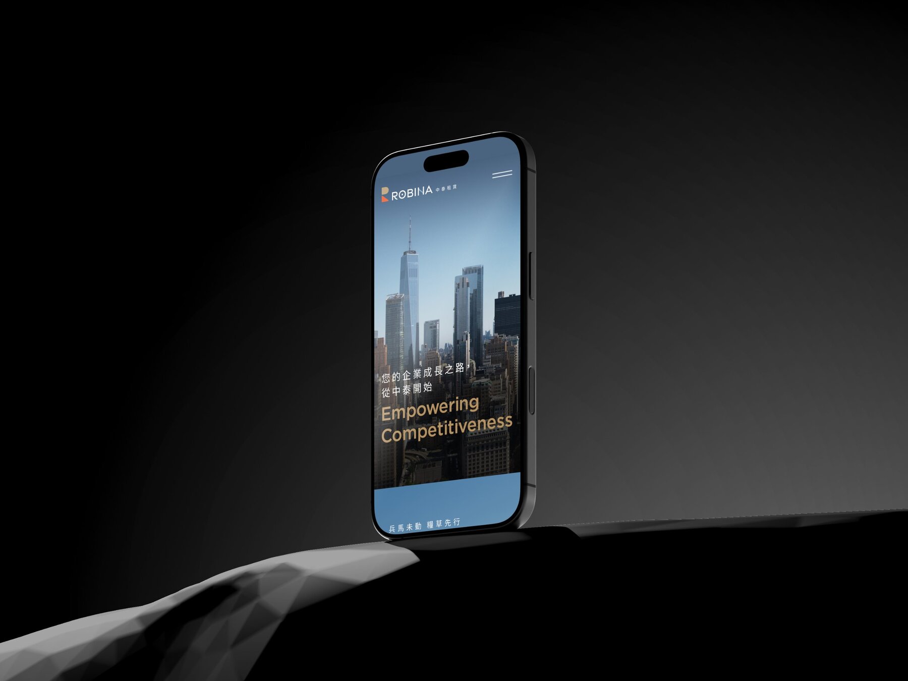 ROBINA website on a phone, dark setting