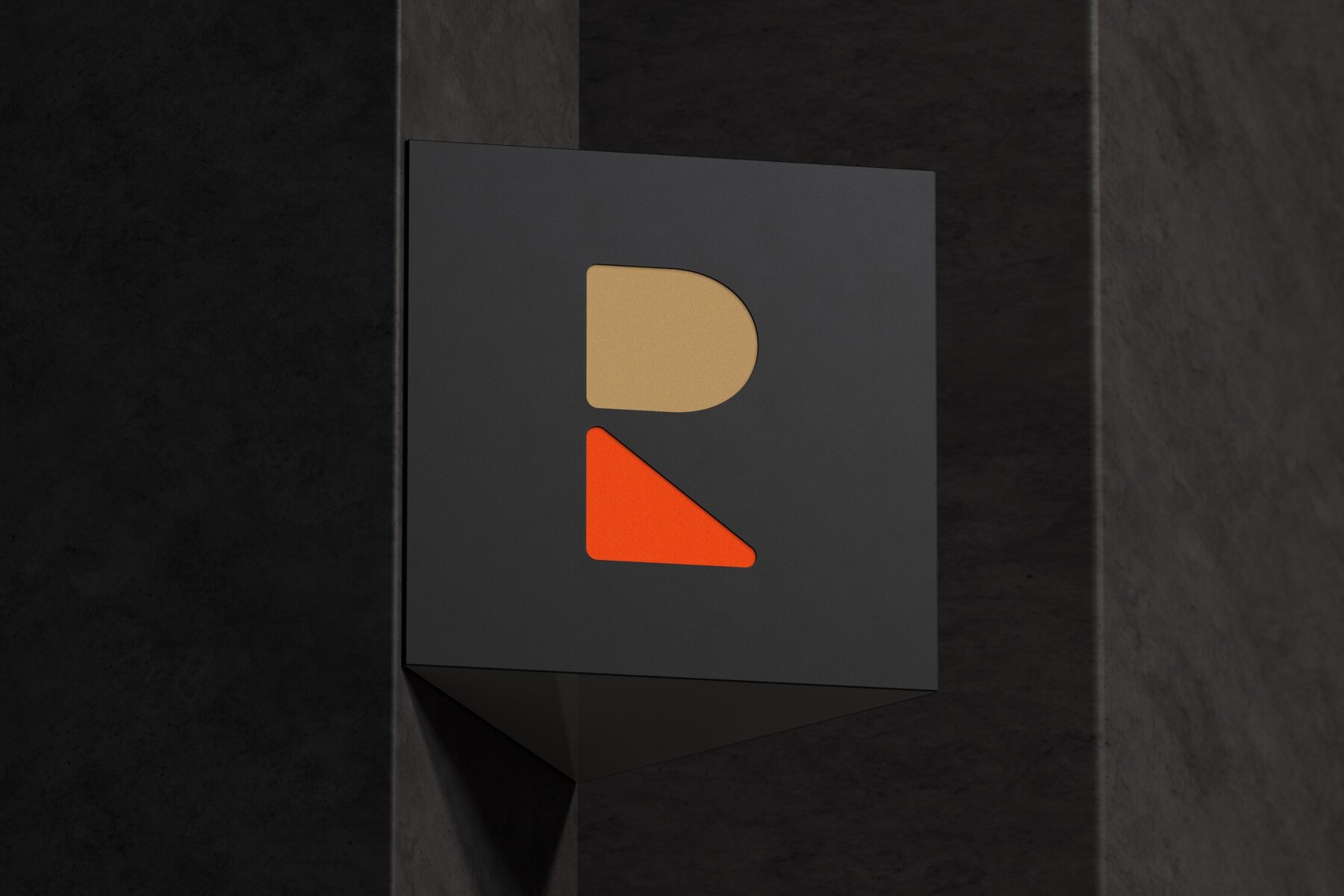 Close view of the ROBINA logo mark on a black sign